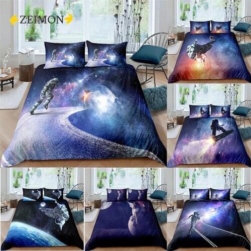 ZEIMON 2/3Pcs Astronaut Bedding Set Kids Girls Planet Duvet Cover Set Creative Quilt Cover Home Textiles King Drop Shipping