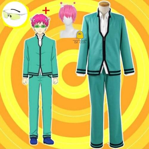 Saiki Kusuo Cosplay Pink Wig No Sai-nan The Disastrous Life PSI Saiki K Cosplay Costume Pink Wig Headwear Glasses Party Outfits