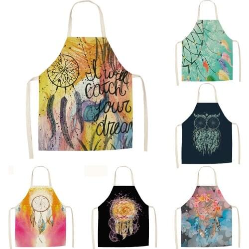 Dreamcatcher Women Men Kitchen Aprons Waterproof Cooking Cotton Linen Antifouling Multifunction Chef Apron Cleaning 68*55 0046