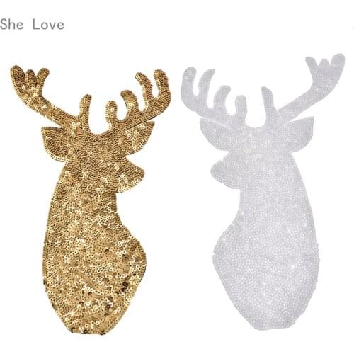 Chzimade Elk Sequin Embroidered Patch Coat Jacket Jeans Decoration Motifs Applique Sew On