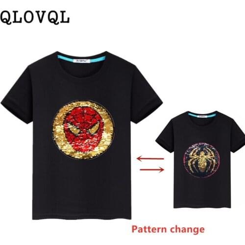Summer Boys T-Shirts Cartoon Magic Sequin Reversible Cotton Boys Shirts Casual T Shirt for Teen Boys Tops Tee 3-12Y