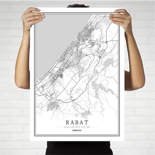 Morocco Capital Creative city map Rabat Abstract Canvas Paintings Black and white Wall Art Print Poster Picture Home Decoration