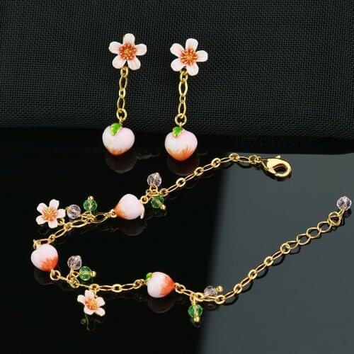 Cute Sweet Pearch Flower Earring For Women Fashion Jewelry Female Party Enamel Glaze Copper Accessories Good Gift