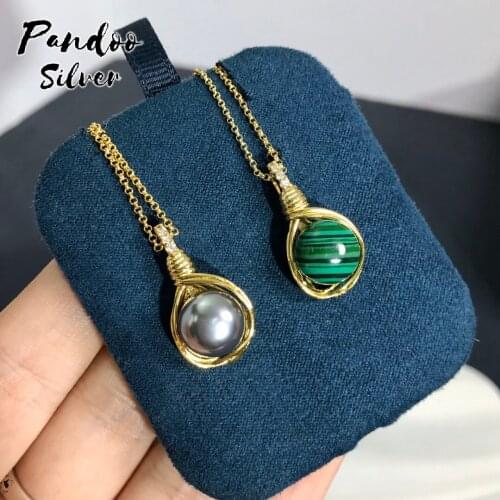 Fashion Charm Sterling Silver Copy 1:1 Copy,Silver Elegant Design Beauty Malachite Necklace Women Jewelry Gift With Logo
