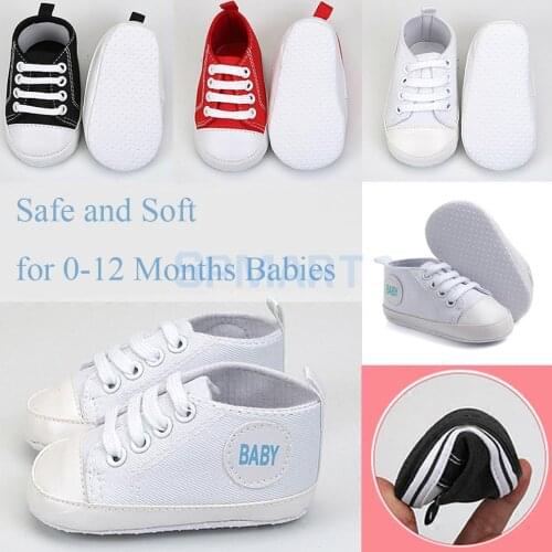 0-12 Months) Baby Boys Girl Toddler , Canvas Crib Crawler Trainers Soft Shoes , Festive Gifts, Red Black White