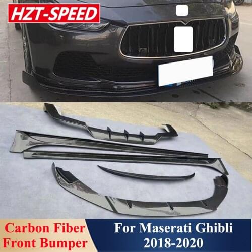 1 Set Real Carbon Fiber Front & Rear Bumper Diffuser Spoiler Wing Side Skirts Car Modification Kit For Maserati Ghibli 2018-2020