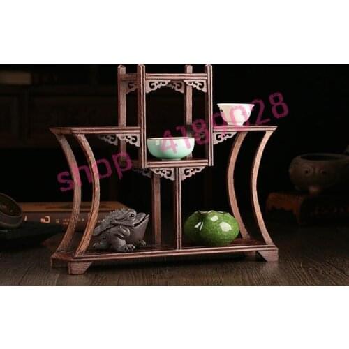 Solid wood chicken wing wood, double meniscus style curio shelves, ornament pendulum rack