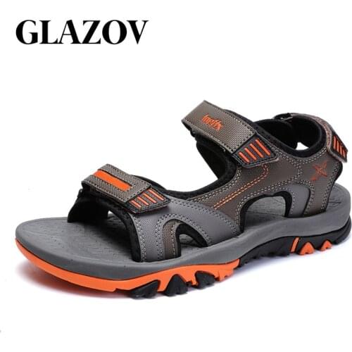 GLAZOV Brand Summer Men Sandals Hook&loop Mens Summer Shoes 2018 Fashion Waterproof Casual Beach Shoes Big Size 40-45 Orange