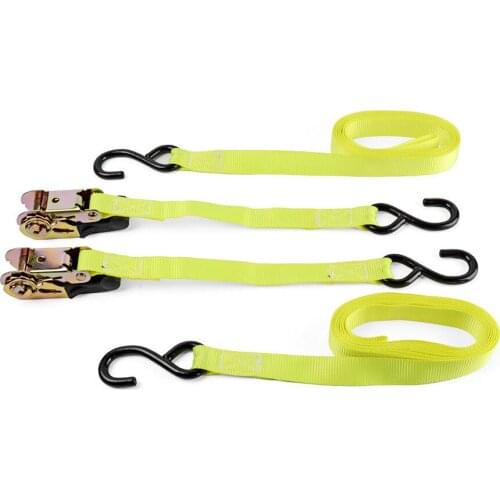 Ratchet Ratcheting Tie Down Straps 2 Pack "S" Hooks Plastic Coating 14' X 1"