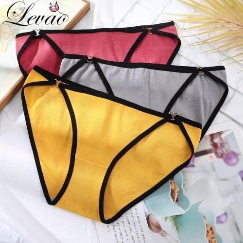 LEVAO Cotton Panties For Women Mid-Waist Briefs Breathable Graphene Cotton Stitching Color Underwear Japan Style Sexy Lingeries