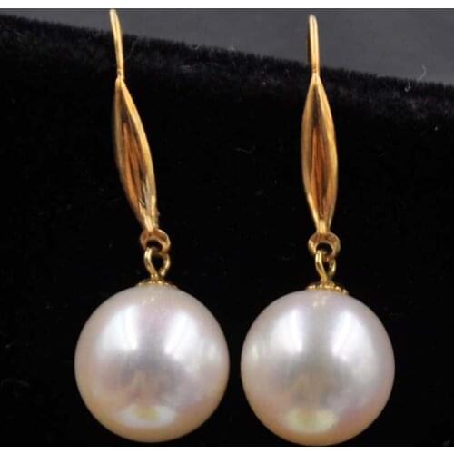 GORGEOUS 11.5-12mm round white freshwater pearl solid 18KG Hook