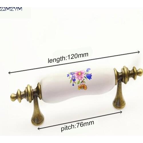 Blue Flower Vintage Ceramic Handle and Knob Cabinet Drawer Pull and Handle