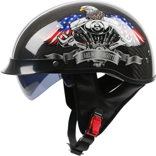 Vintage Carbon Fiber Motorcycle Half Helmet Capacetes Para Moto Open Biker Riding Scooter Cruiser Vintage Motorcycle Motorbike