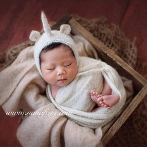 Knit mohair bonnet photo props Newborn baby bonnet Crochet mohair baby soft hat Newborn photography props