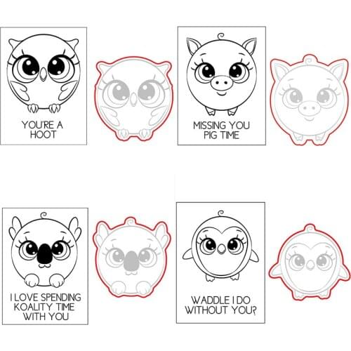Big-eyed Owl Koala Pig Penguin Critter Cutting Dies match Clear Stamps Warm Words Phrase DIY Craft Paper Cards 2021 Hot Sale