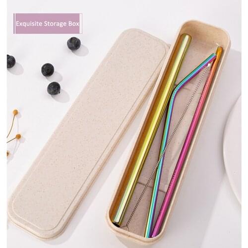 High Quality 304 Stainless Steel Metal Straw Colorful Reusable Drinking Straw with Storage Bag and Cleaner Brush For Mugs