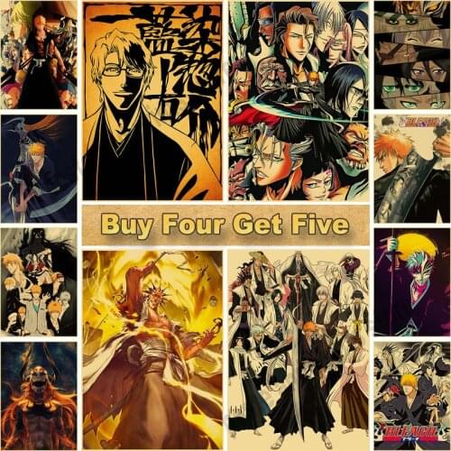 Japanese Anime BLEACH Poster Retro Kraft Paper Posters Wall Sticker Bedroom Bar Cafe Decorative Painting Fans Collection