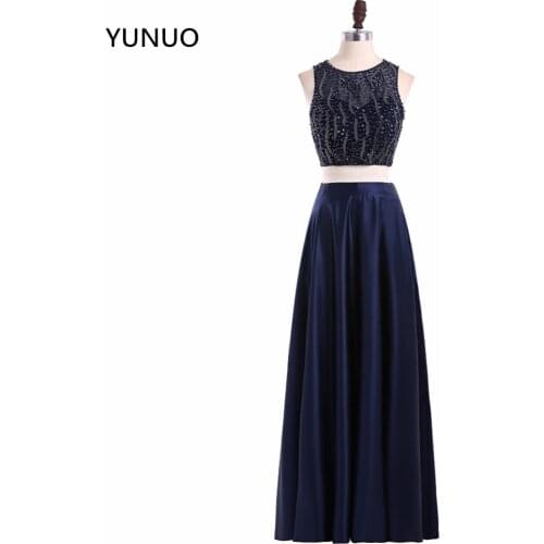 YUNUO Two Pieces Black Prom Dresses 2021 A-Line Beading Robe De Soiree Custom Made Special Occasion Evening Gowns