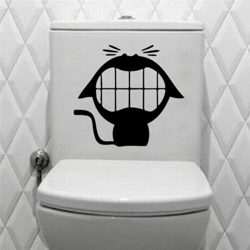 Funny cartoon laughing cat toilet black vinyl decals for hotels shop bathrooms wall art decor diy stickers