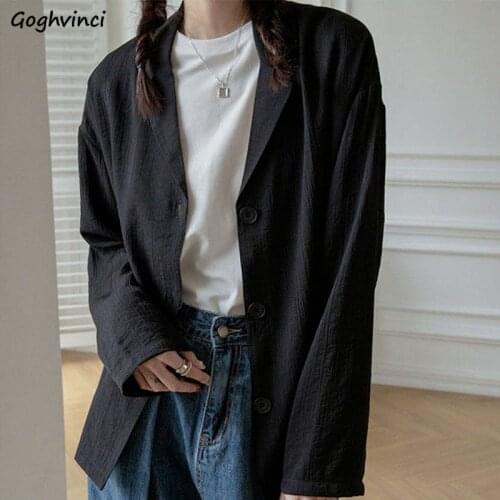 Blazers Women Solid Loose Lazy Sun-proof Summer Notched All-match Long Sleeve Korean Style Thin Ladies Clothing Fashion Leisure