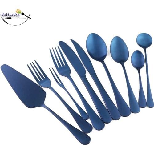 1-Piece Novelty Silverware Elegant Dinnerware Set Matte Blue Stainless Steel Creative Dinner Set Fruit Fork Steak Knife Scoop