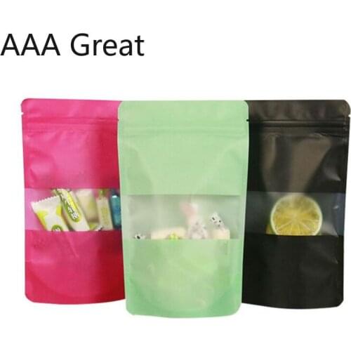 100Pcs/Lot Stand Up Zip Lock Bag With Window Plastic Packaging Pouch for Food Tea Candy Cookie Storage Moisture-Proof Matter Bag