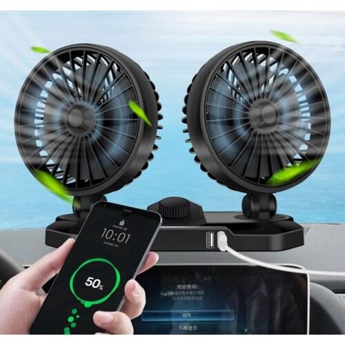 12V 24V Car Mini Fan Small Portable Car Truck Dashboard Electric Cooling Fan Ventilator Low Noise Dual Heads Rotatable 2 Speeds