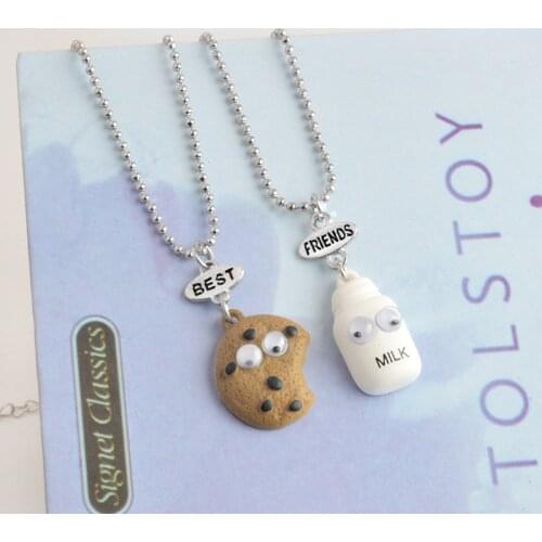 2 pieces / set The Best Friend Necklace Gift Jewelry Fashion Resin Biscuits Milk Cup Pendant Necklace Men Girls Friends BFF Gift