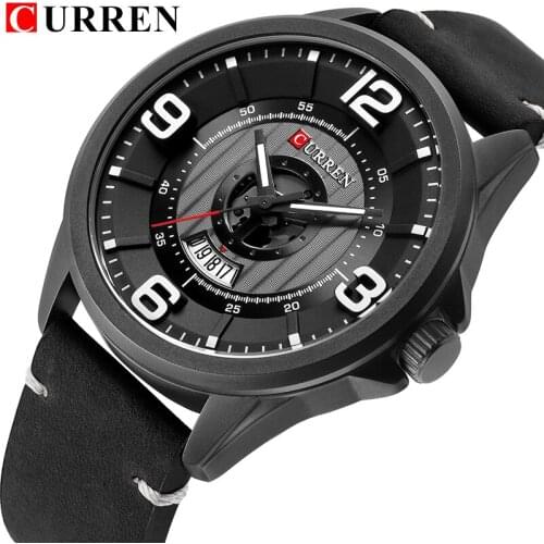 2019 CURREN Fashion Stylish Black Sport Men Watches Date Quartz Wrist Watch Good Quality Leather Strap Clock zegarki meskie 8305