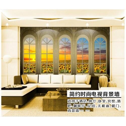 3d photo wallpaper custom 3d murals wallpaper Pastoral scenery Sunflowers flowers Europe type window 3 d background wall paper