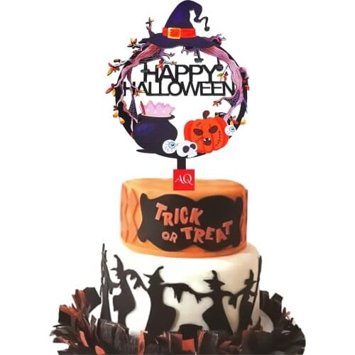 Acrylic Halloween Cake Toppers Black Spider Candy Biscuit Package Basket Bowl Trick or Treat Decor for Halloween Party Supplies