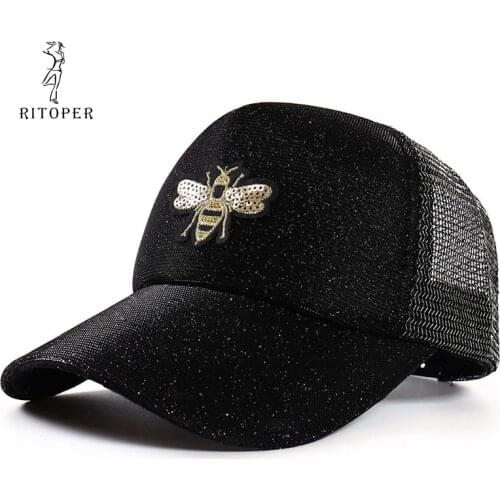 RITOPER Gradual Change Mesh Baseball Caps Bee Embroidery Pattern Solid Hip Hop Baseball Caps Womens Hat Streetwear Hat Fashion