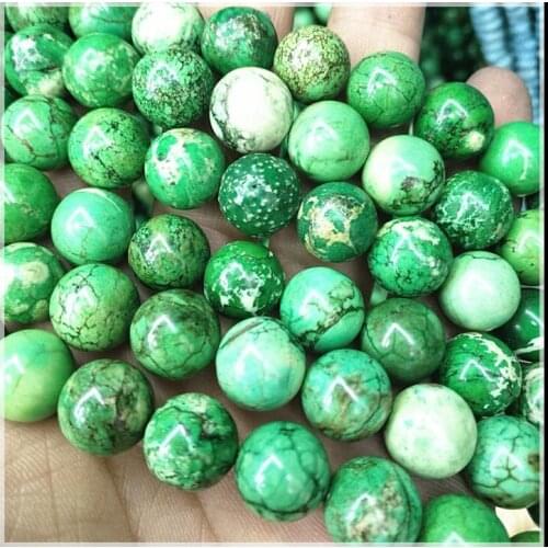Green turquoisee beads natural gem stone ball round shape size 8mm 10mm 12mm gem stone strings for bracelets making findings