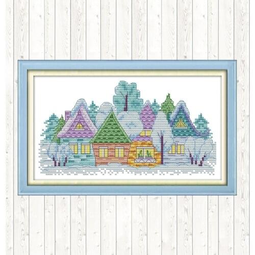 Landscape Painting Chinese Embroidery Cross Stitch Kit Small Village Counted Printed Canvas 14ct DMC Needlework DIY Hand Crafts