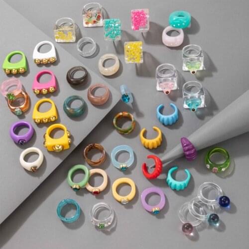 Tocona Colorful Resin Ring for Women Girls 2021 New Trendy Bear Acrylic Single Ring Geometric Party Jewelry Accessories кольца