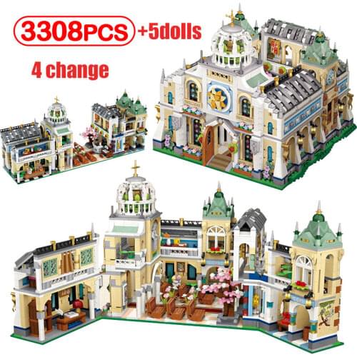 City Street View Mini Wedding Chapel House Building Blocks Castle Architecture Figures Bricks DIY Toys for Children Gifts