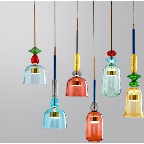 Nordic Color Candy Pendant Lights modern Living Room Bedroom Childrens Room Single Head Glass Hanging Lamps Home Decor Fixtures