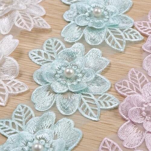 40Yards 6x10cm 3D Flowers Embroidered Lace Trim Ribbon Fabric Sewing Craft For Costume Wedding Dress Decor Red Pink White