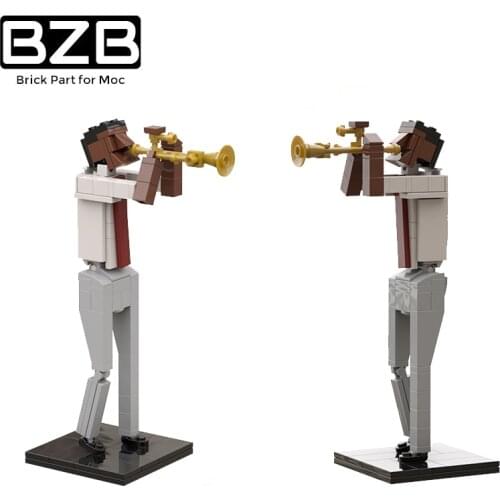 BZB MOC Creative Musical Instrument Horn Trumpeter Musician Building Blocks Model Kids DIY Arts Educational Toys Best Gifts