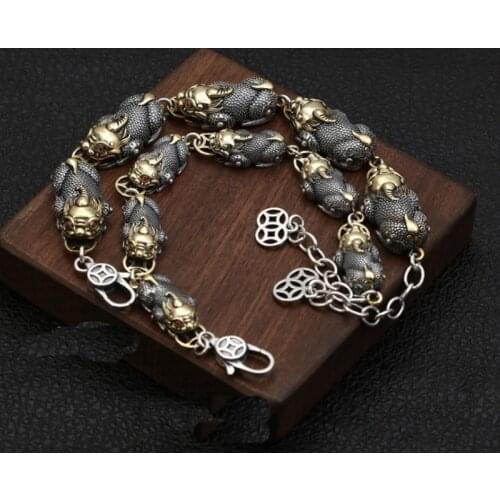 Real 925 Sterling Silver men women Pi Xiu beast treasure Link chain bangle Bracelet jewelry gift A4704
