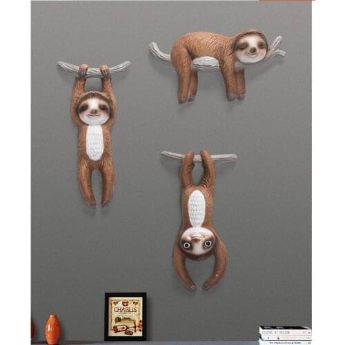 Nordic Creative 3D Stereo Resin Wall Sloth Decoration Restaurant Home Livingroom Wall Sticker Mural Animal Accessories Crafts