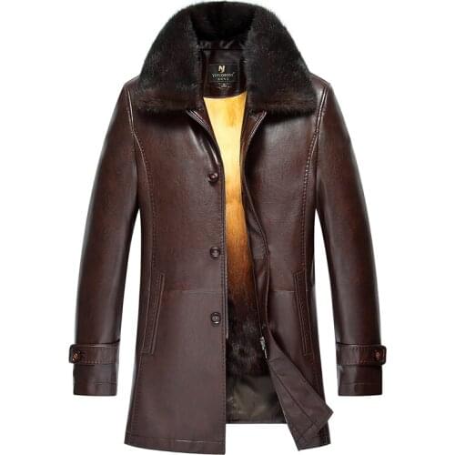 2020 New Winter Leather Jacket Men Warm Fur Liner Mens Jacket Black/Coffee Fur Collar Detachable veste homme, Big Size M-4XL