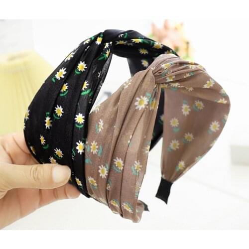 New Fashion Women Hair Accessories Wide Side Daisy Pint Cloth Headband Classic Fresh Summer Headwear Hairband