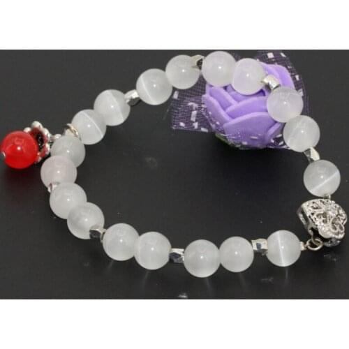 New arrival 8mm white cat eyes round beads bracelets silver-plated spacers unique design party gifts fine jewelry 7.5inch B2717