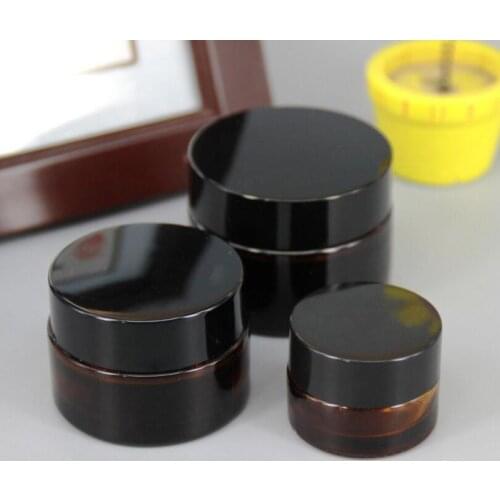 Wholesale 5g 10g 20g 30g Empty Brown Glass Bottle Eye Cream Glass Container Cosmetic Jar with black Cap