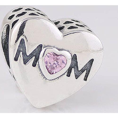 Original Openwork Mother Heart With Crystal Bead Fit 925 Sterling Silver Bead Charm Europe Bracelet Bangle DIY Jewelry