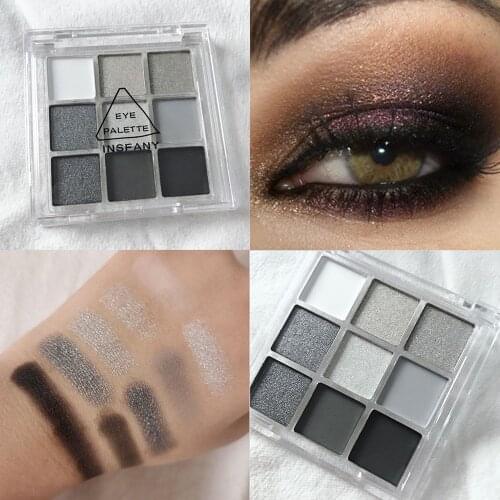 9 Colors Cool Toned Eyeshadow Palette Black Smokey Palette Matte Glitter Eyeshadow Palette Smoky Eye Shadow Eye Pigments Palett