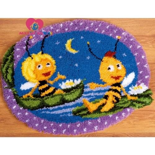 Bee latch hook rug stramin for carpet embroidery do it yourself needlework button package latch hook kits Foamiran for crafts
