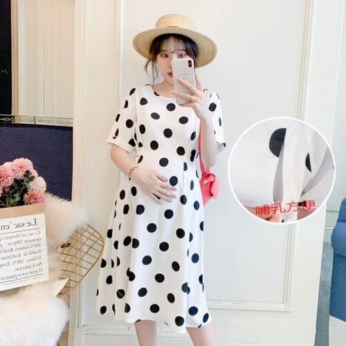 Maternity Dresses Mom Dot Print Pregnancy Dress Breastfeeding Short Sleeve Sexy Dress Maternity Clothes Для Беременных Vestidos