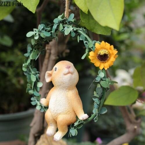 Rural Style Resin Rabbit Pendant Outdoor Garden Decorations Creative Balcony Cartoon Animal Pendant Crafts Rustic Home Decor